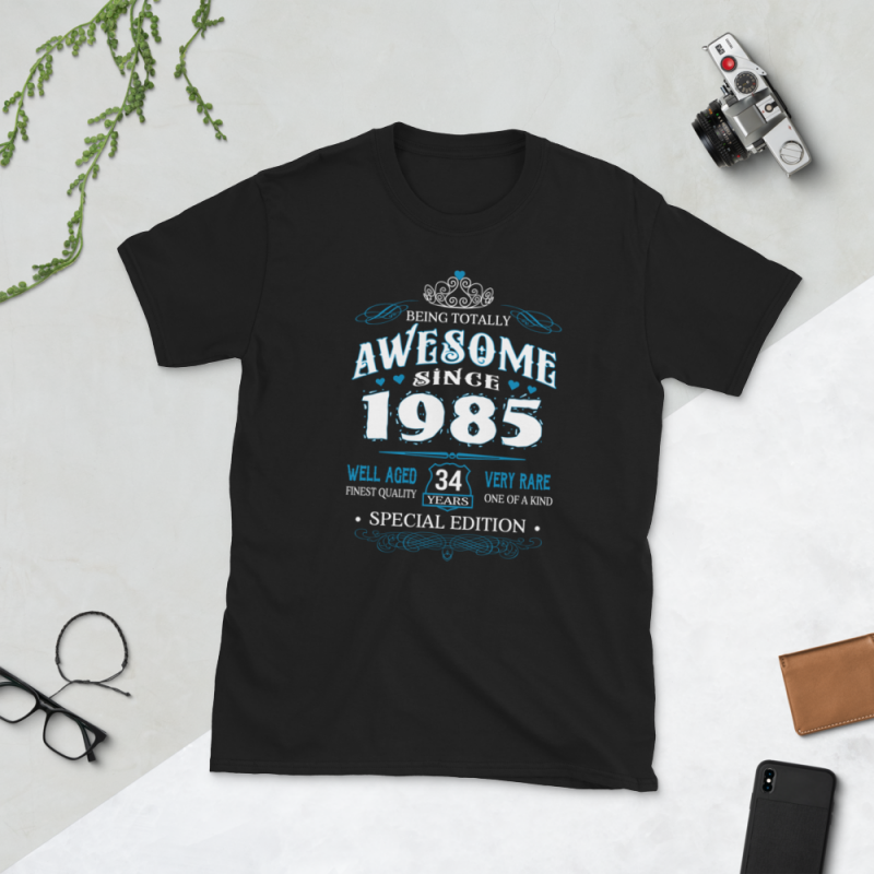 Birthday Tshirt Design – Age Month and Birth Year – 1985 34 Years t shirt design png
