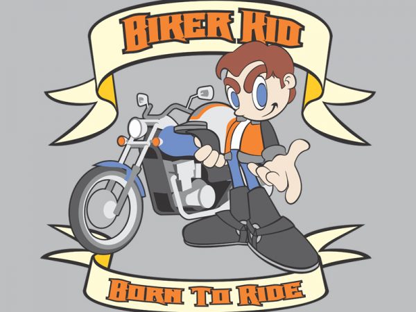 Biker kid vector t-shirt design template