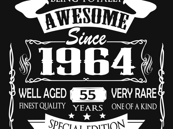 Birthday tshirt design – age month and birth year – 1964 55 years