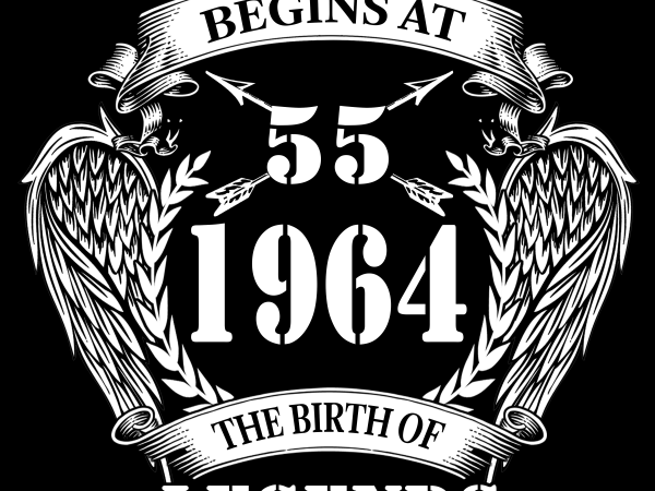 Birthday tshirt design – age month and birth year – 1964 55 years