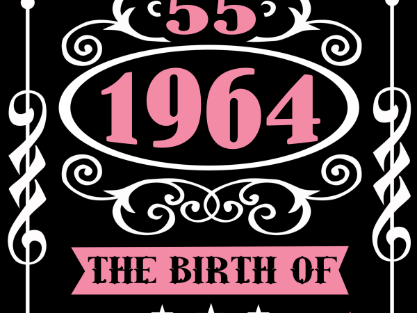 Birthday tshirt design – age month and birth year – 1964 55 years