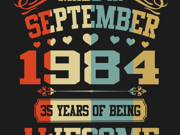 Birthday tshirt design – age month and birth year – september 1984 35 years awesome