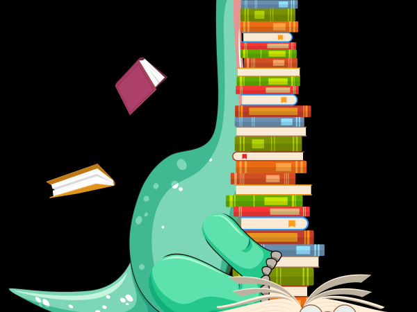 Reading png file – dinosaur reading book t shirt design for purchase