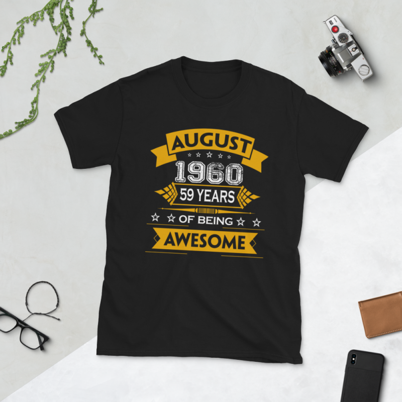 Birthday Tshirt Design – Age Month and Birth Year – August 1960 59 Years Awesome t shirt designs for printify