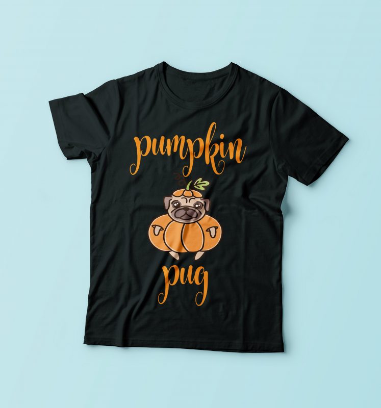 Pumpkin Pug commercial use t shirt designs