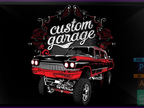 Custom garage vector t-shirt design for commercial use