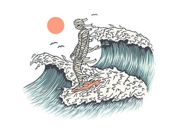 Mummy surfing t-shirt design for sale