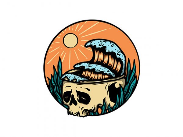 Skull and wave t shirt design template