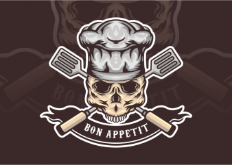 Bon Appetit Skull vector t-shirt design template