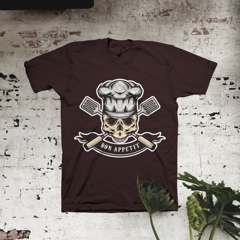 Bon Appetit Skull t shirt designs for print on demand
