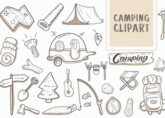 Camping Clipart Icons Set Bundle hand drawn Vector t shirt design