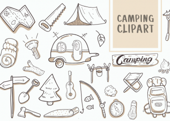 Camping clipart icons set bundle hand drawn vector t shirt design