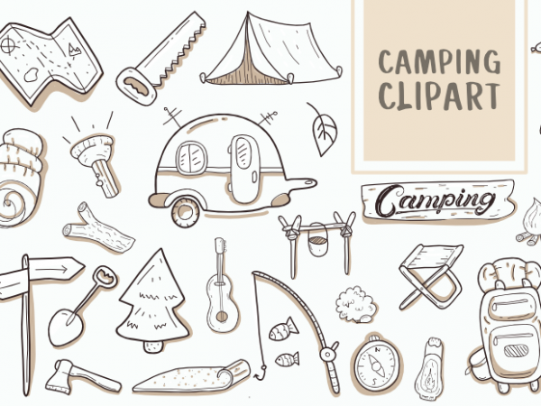 Camping clipart icons set bundle hand drawn vector t shirt design