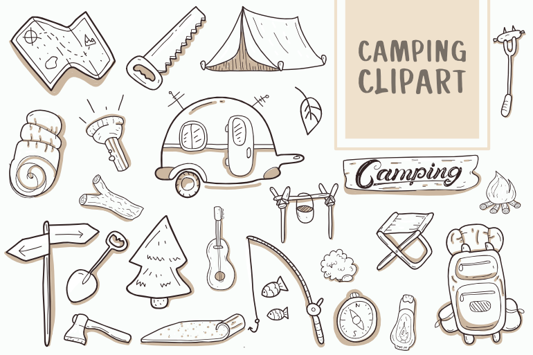 Camping Clipart Icons Set Bundle hand drawn Vector t shirt design t shirt designs for sale