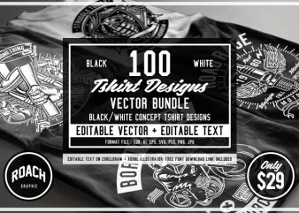 100 Tshirt Design Bundle Black and White Concept #1