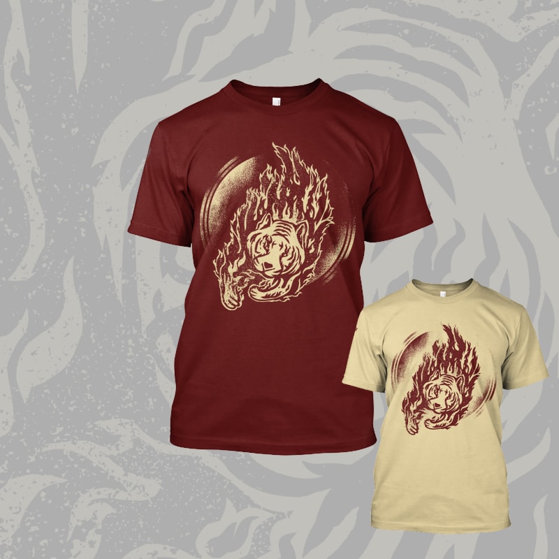 Flamming Tiger tshirt design for merch by amazon
