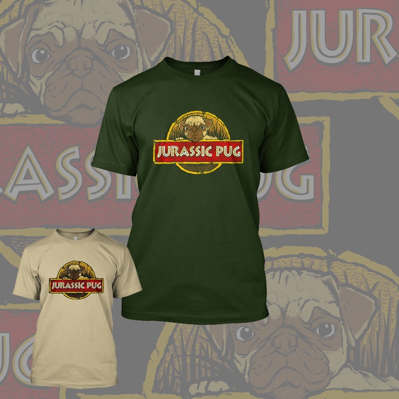 Jurassic Pug tshirt design for merch by amazon