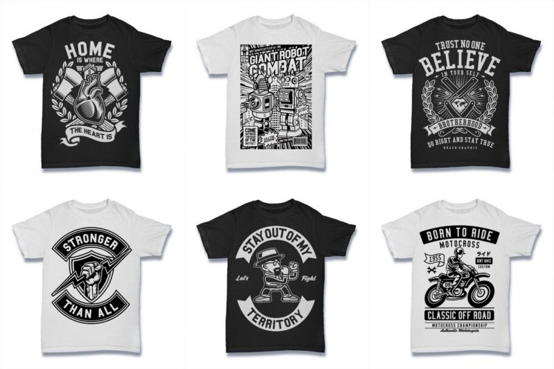 100 Tshirt Design Bundle Black and White Concept #1