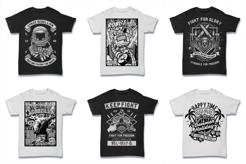 100 Tshirt Design Bundle Black and White Concept #1