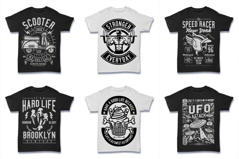 100 Tshirt Design Bundle Black and White Concept #1