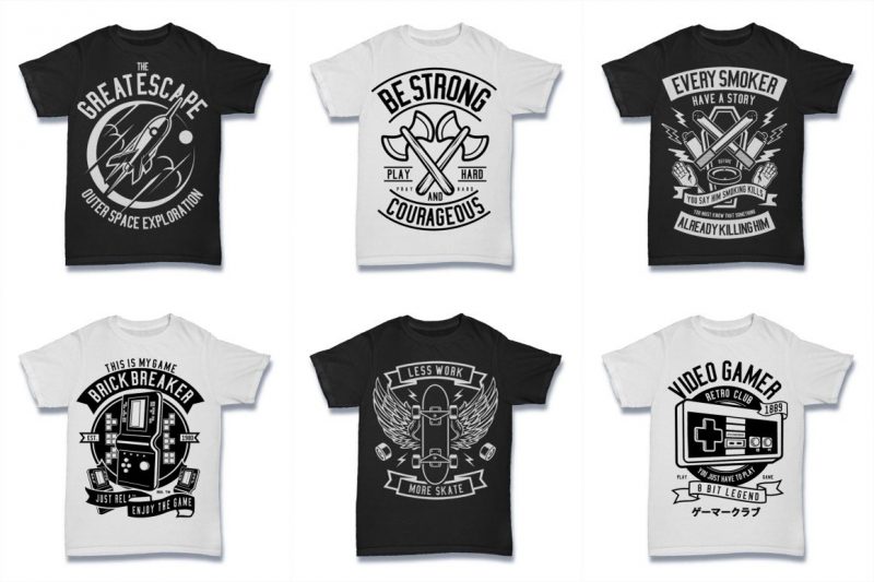 100 Tshirt Design Bundle Black and White Concept #1
