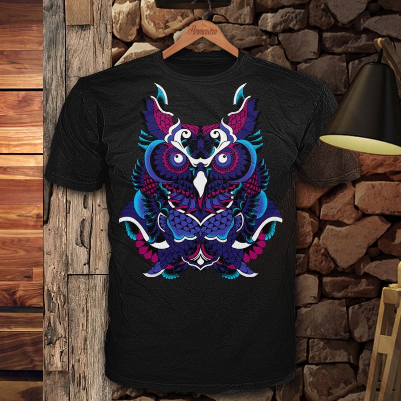 Polynesian Owl tshirt design for merch by amazon