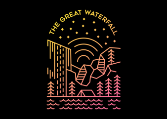 The Great Waterfall vector t-shirt design template