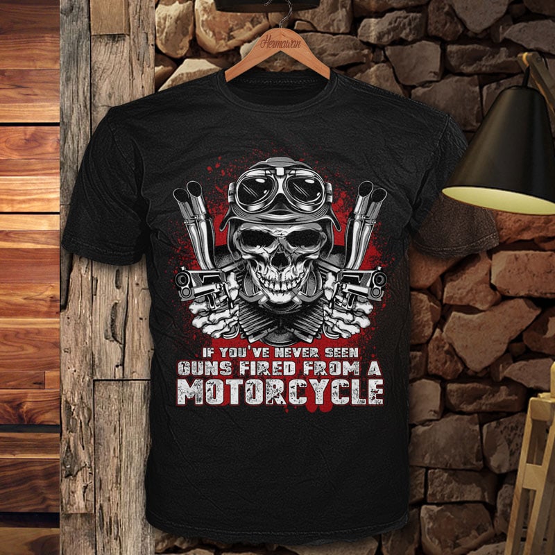 gun fired from motorcycle tshirt design for merch by amazon
