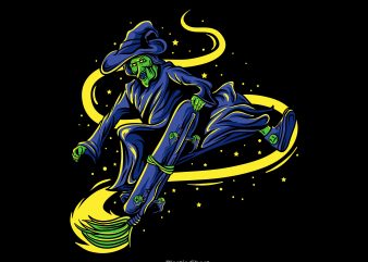 witch skateboarding design for t shirt