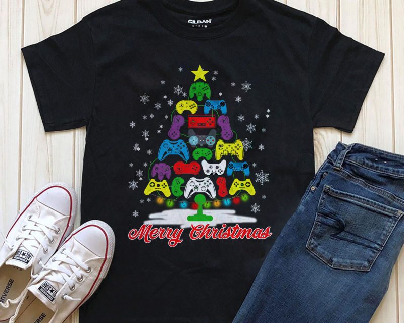 Merry Christmas gaming T-shirt design PNG PSD buy t shirt designs artwork