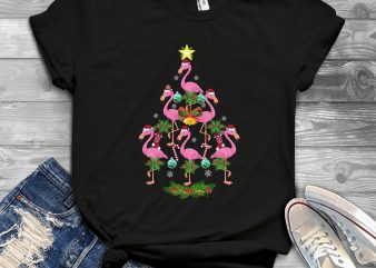 Christmas Tree Flamingo t shirt design for download