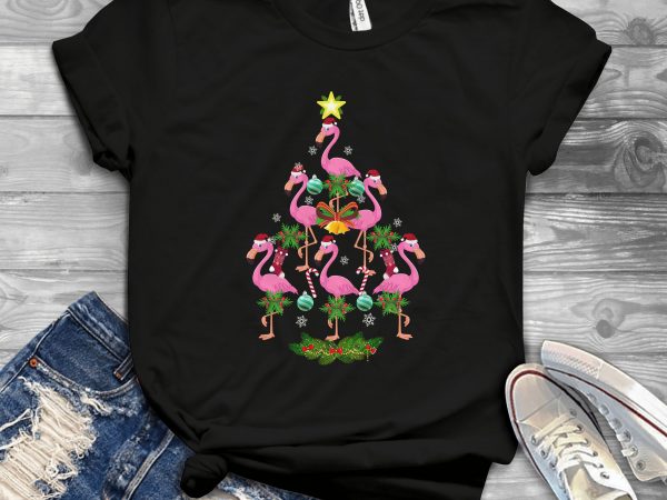 Christmas Tree Flamingo t shirt design for download