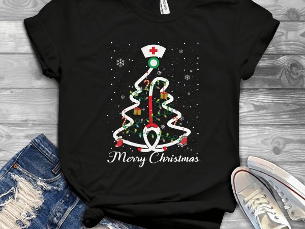 Female nurse christmas tree buy t shirt design for commercial use