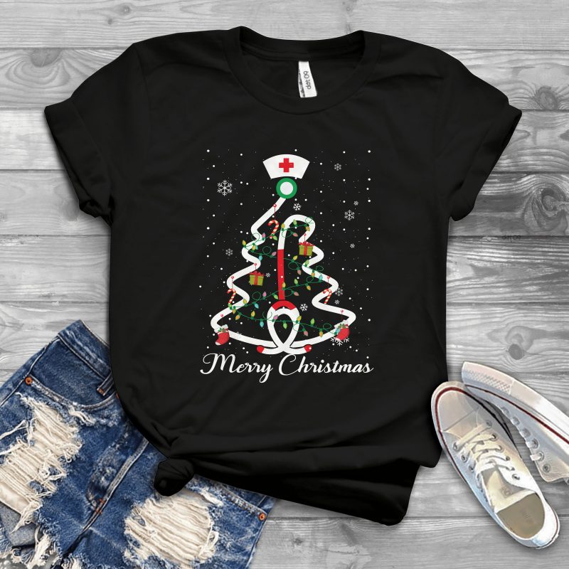 Female Nurse Christmas Tree t shirt designs for print on demand