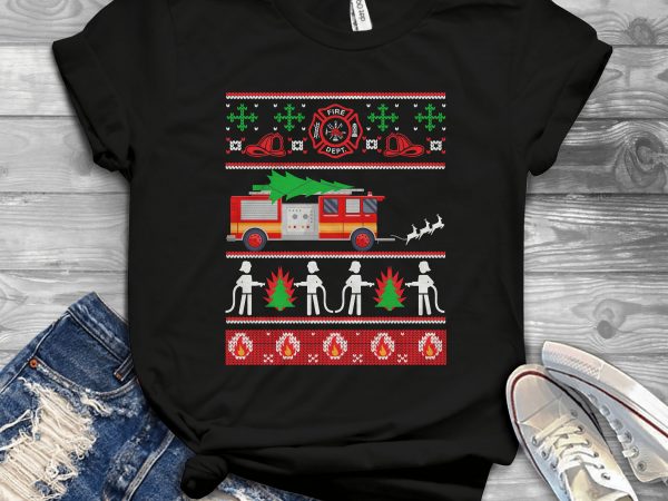 Firefighter ugly sweater t shirt design template