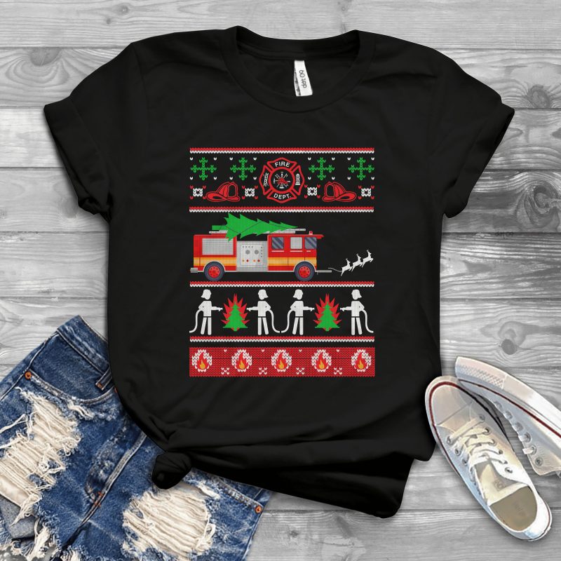 Firefighter Ugly Sweater t shirt designs for print on demand