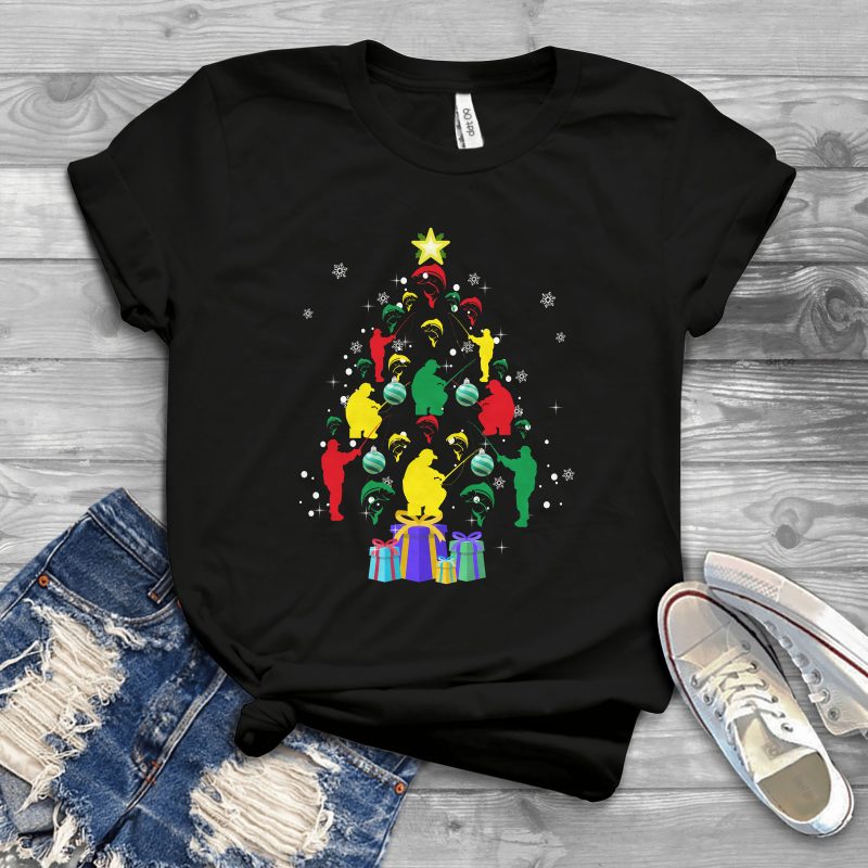 Fishing Christmas Tree vector shirt designs