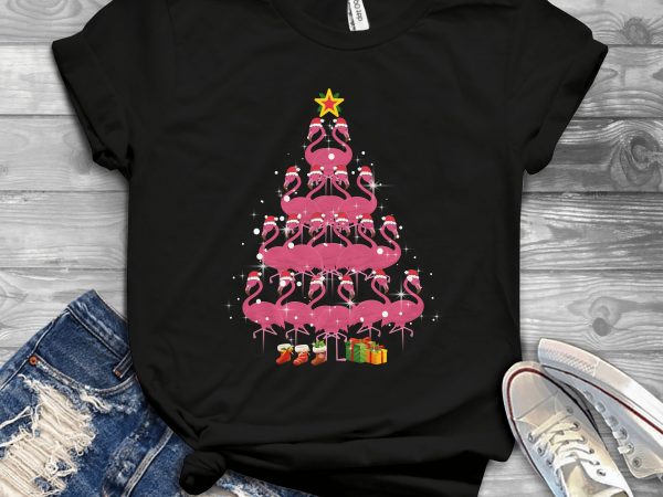Flamingo christmas tree graphic t-shirt design