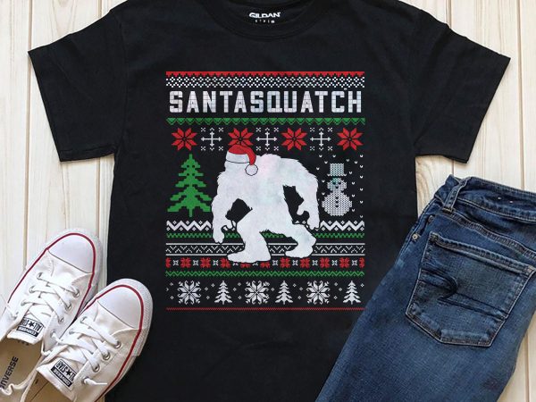 Santa squatch bigfoot christmas png t-shirt design for sale