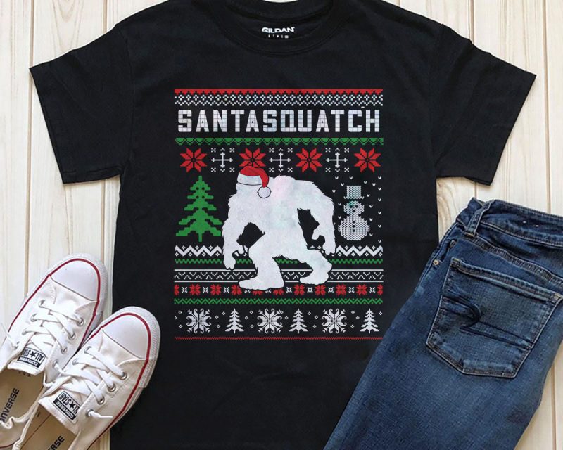 SANTA Squatch Bigfoot Christmas png T-SHIRT DESIGN FOR SALE vector shirt designs
