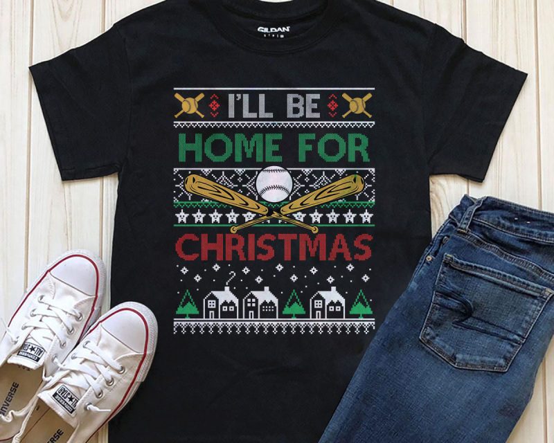 I’ll be home for Christmas PNG t-shirt design Printful graphic t-shirt design PSD tshirt factory