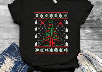 Gun Christmas Tree t shirt design template