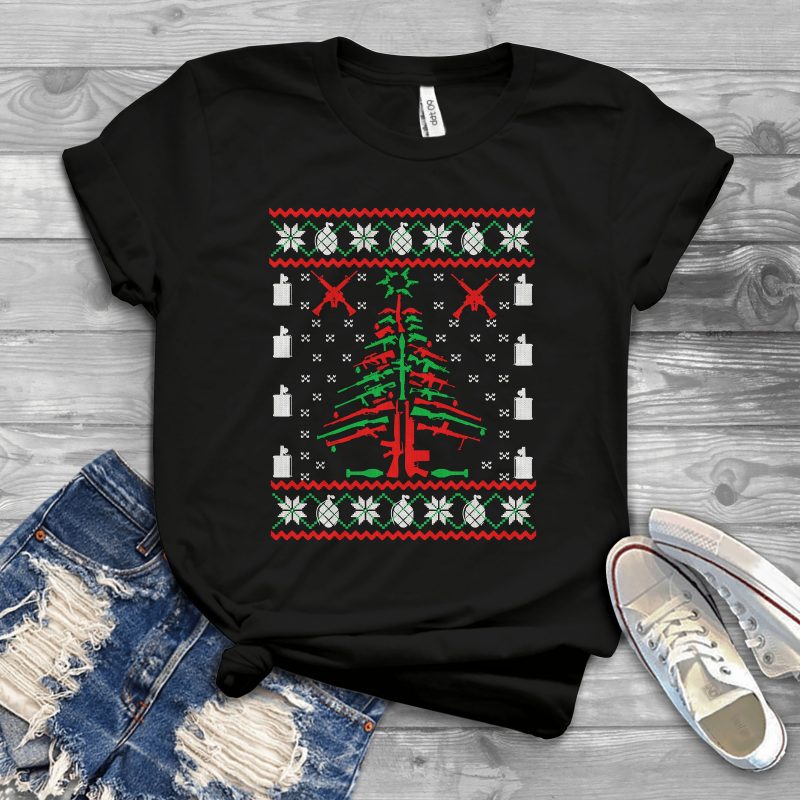 Gun Christmas Tree vector shirt designs