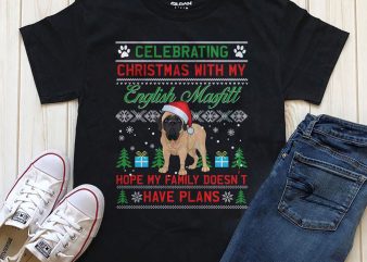 Celebrating Christmas with my english Mastiff T-shirt design png psd for download