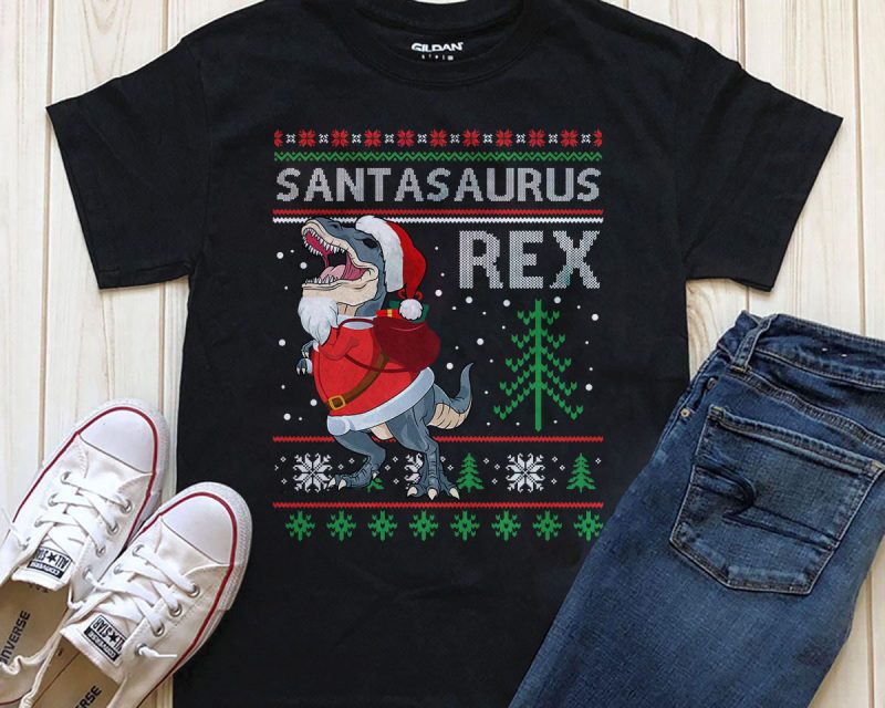 Santa Saurus Rex T-shirt Png tshirt designs for merch by amazon