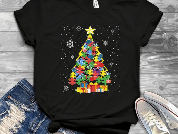 Autism christmas tree t-shirt design for sale