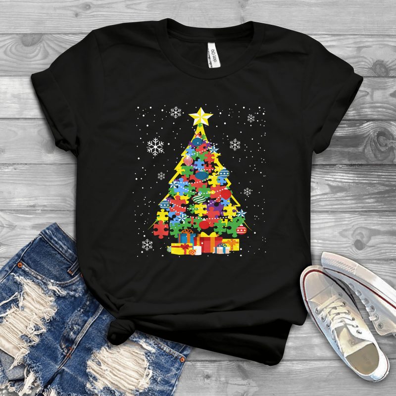 Autism Christmas Tree tshirt design for sale