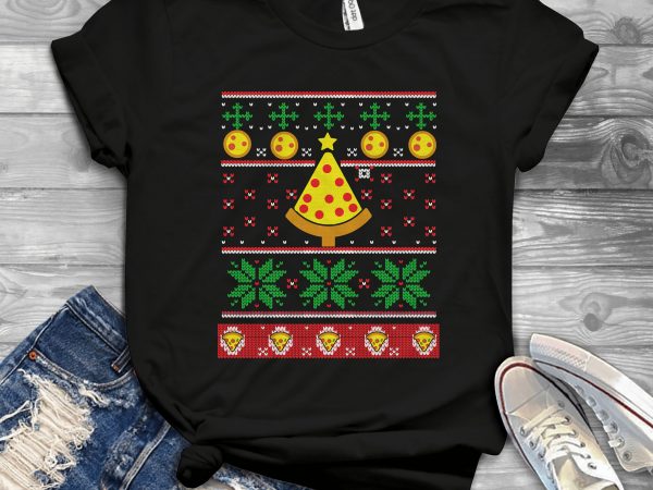 Pizza ugly sweater t-shirt design for commercial use