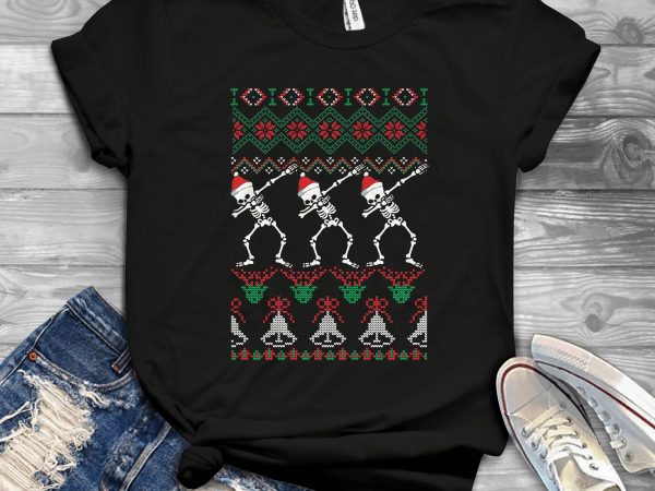 Skeleton ugly sweater t shirt design for sale