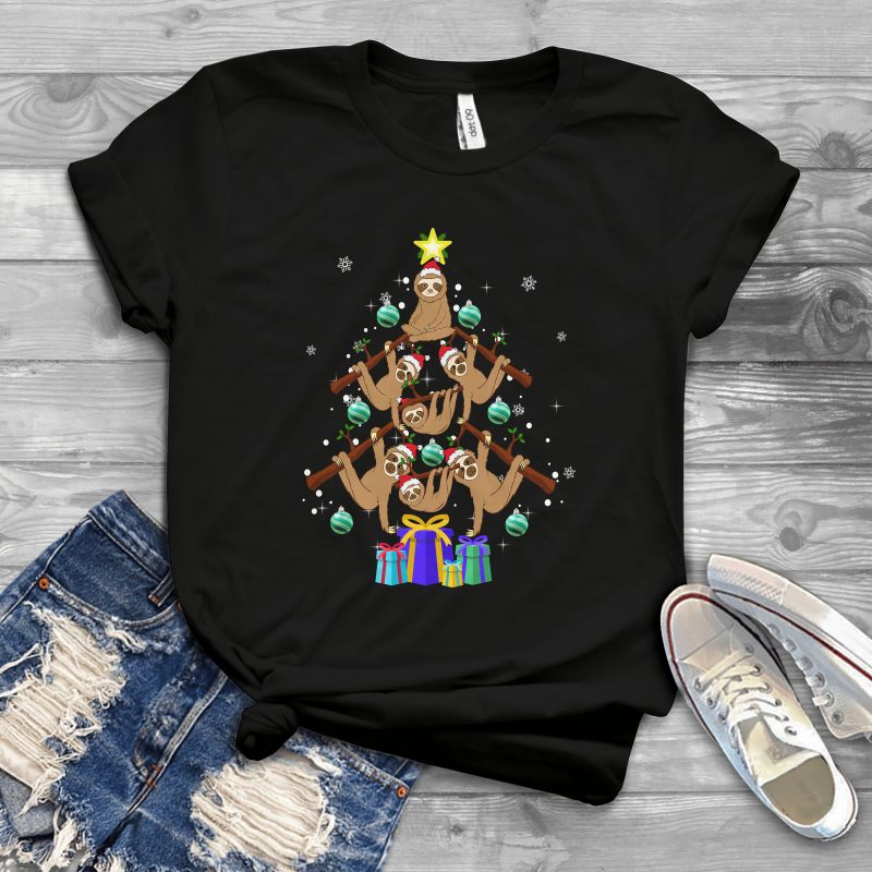 Sloth Christmas Tree t shirt design png